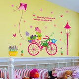 fashionbeautybuy Bike Flower Kite Wall Sticker Decal Home Decor PVC Murals Wallpaper House Art Picture Living Room Adult Senior Teen Kids Baby Bedroom Decoration size 50x70 xls7199