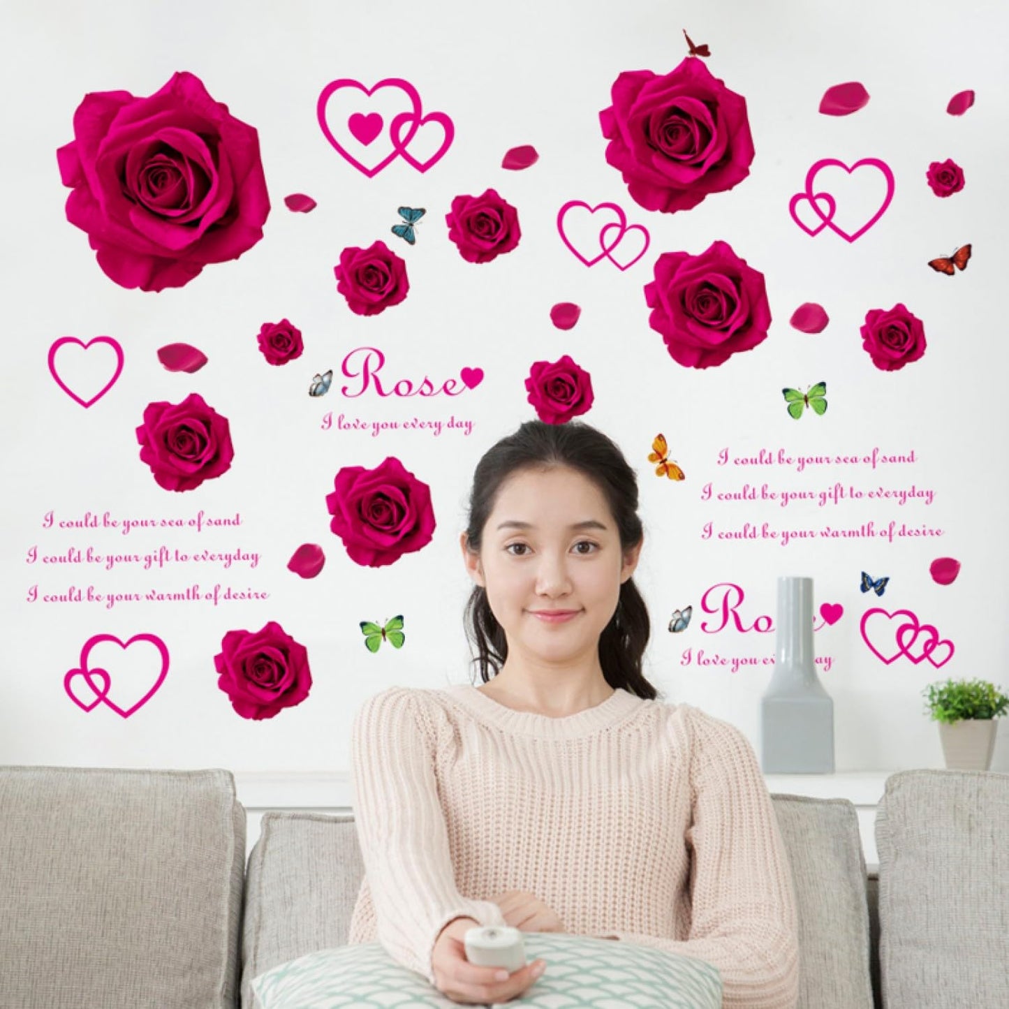 Sk7176 Red Rose Wall Sticker size 50x70