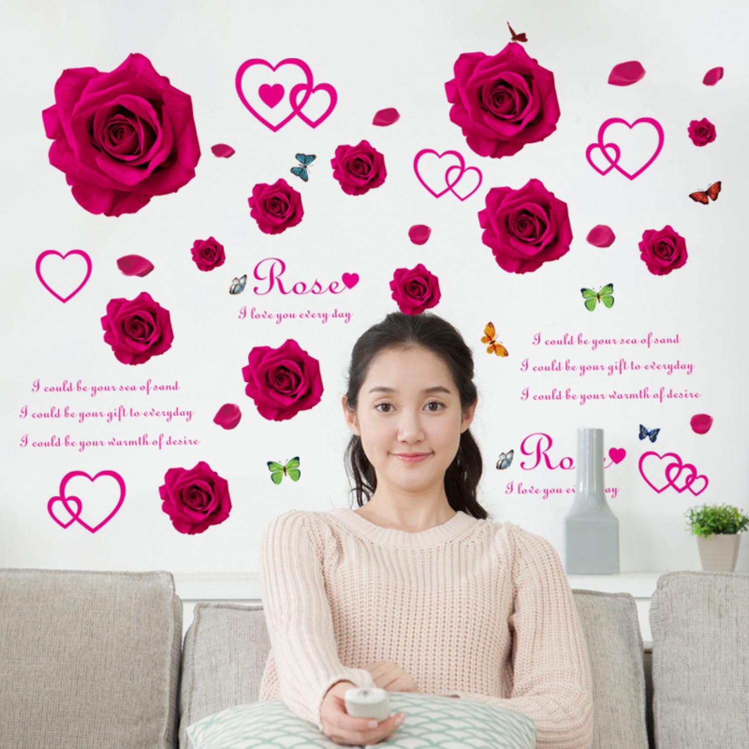 Sk7176 Red Rose Wall Sticker size 50x70