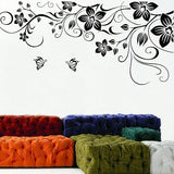 jm7107AB Removable Vinyl Diy Black Nursery Flowers Vine and Beautiful Butterfly Wall Corner Decals Wall Sticker