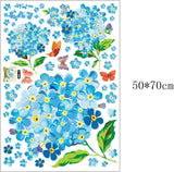 Romantic Blue Flowers Charm Wall Stickers Removable Wall Decals Home Decor PVC Art Mural Baby Boys Girls Kids Bedroom Kitchen Nursery Room Decoration Wall Sticker Posters