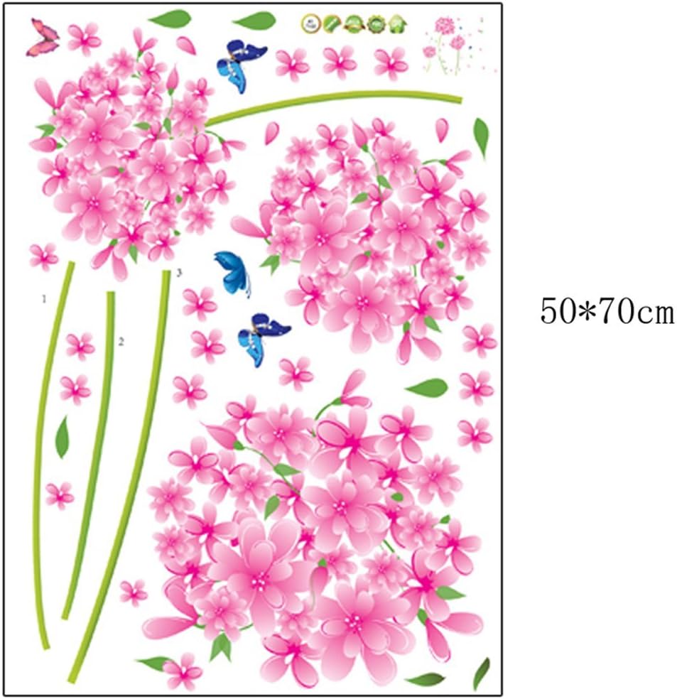 Butterflies Pink Flowers Wall Decal Nursery Baby Room Sticker House Decoration Wallpaper Removable Living Dinning Room Bedroom Kitchen Art Picture Murals DIY Stick size 50x70 xls7027