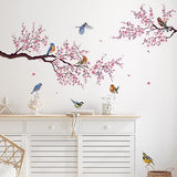 Pink Peach Blossom Flowers Branch Birds Floral Wall Stickers for Bedroom Living Room Furniture Background Wall Decals Murals PVC size (60x90) xh6021
