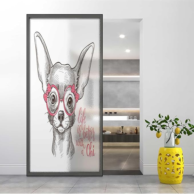 Lunarable Bow Bath Mat, Life is Better with a Chi Typographic Words and Sketched Chihuahua, Plush Bathroom Decor Mat with Non Slip Backing size 60x90 jm8388