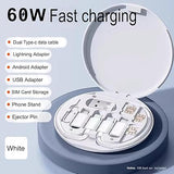 Multifunctional Data Cable Set 60W Fast Charging Cable for Android &amp; Iphone (Random color)