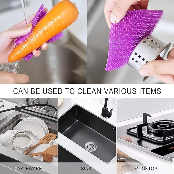 Multifunctional Soft Silicone Brush | Multipurpose vegetable peeler | Home Cleaning Brush | fruit and vegetable cleaning brush (pack of 2) (Random color)