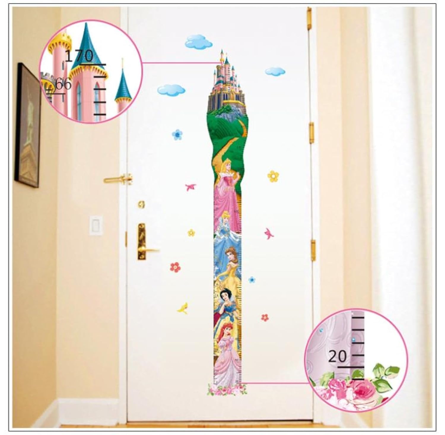 Height Measure Growth Chart Fairy Tell Princess Kids Self Adhesive Home Décor Wall Sticker (50 CM X 70 CM)