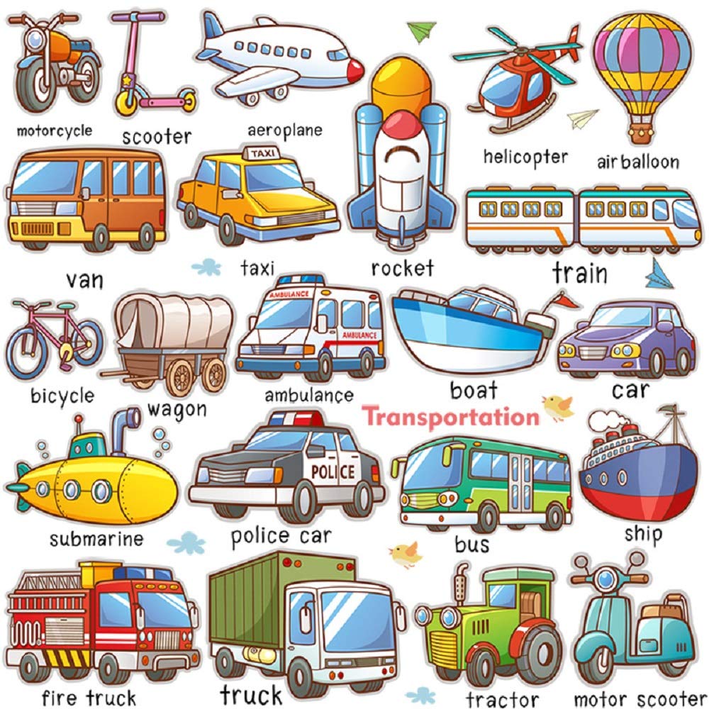 Amaonm Removable Kids Room Wall Stickers Murals Transportation and Name Wall Decals DIY Bus Train Rocket Truck Wall Decor for Baby Children Bedroom Boy and Girl Nursery Room Classroom Living Room size 60x90  hm92024