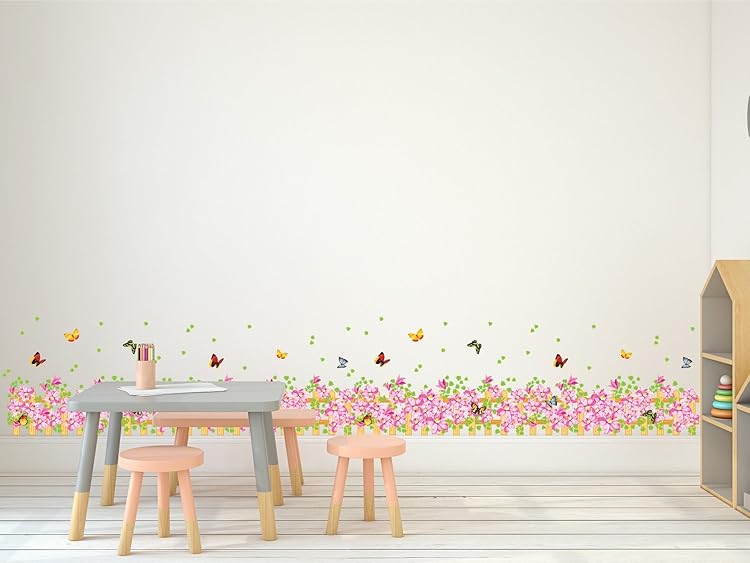 Amazon Brand - Solimo Wall Sticker for Living Room (Floral Fence, Ideal Wall,stick size 50x7. dm570160