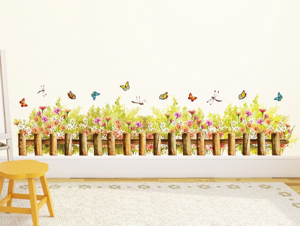 Cozy wall sticker with a small fence, flowers, butterflies etc. size 50x70 am7077