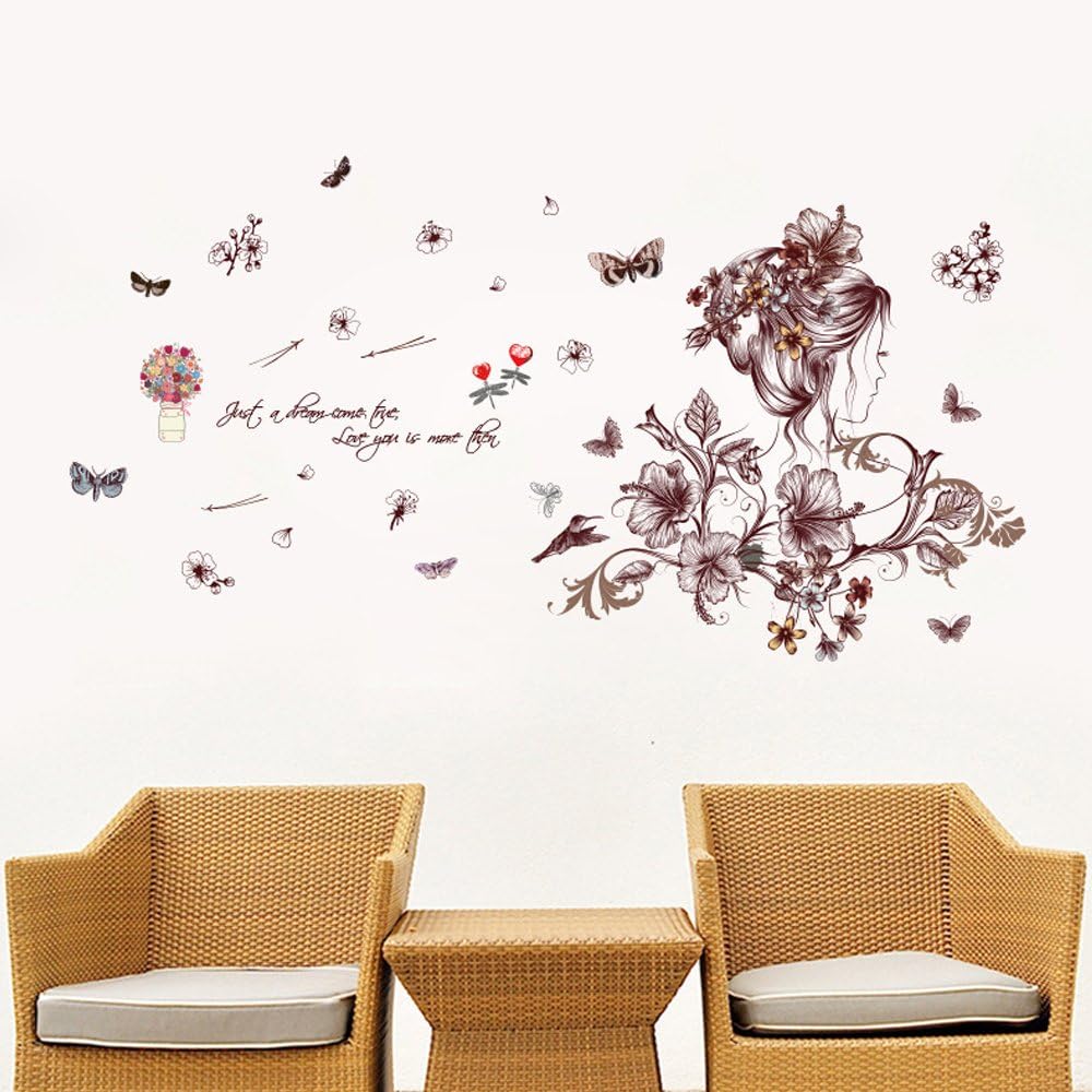 Romantic Flowers Butterfly Wall Stickers size 50x70 xls7219