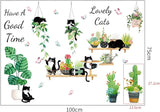 HT94022 Wall Stickers Cartoon Cat Tropical Plant Wall Stickers Decorative