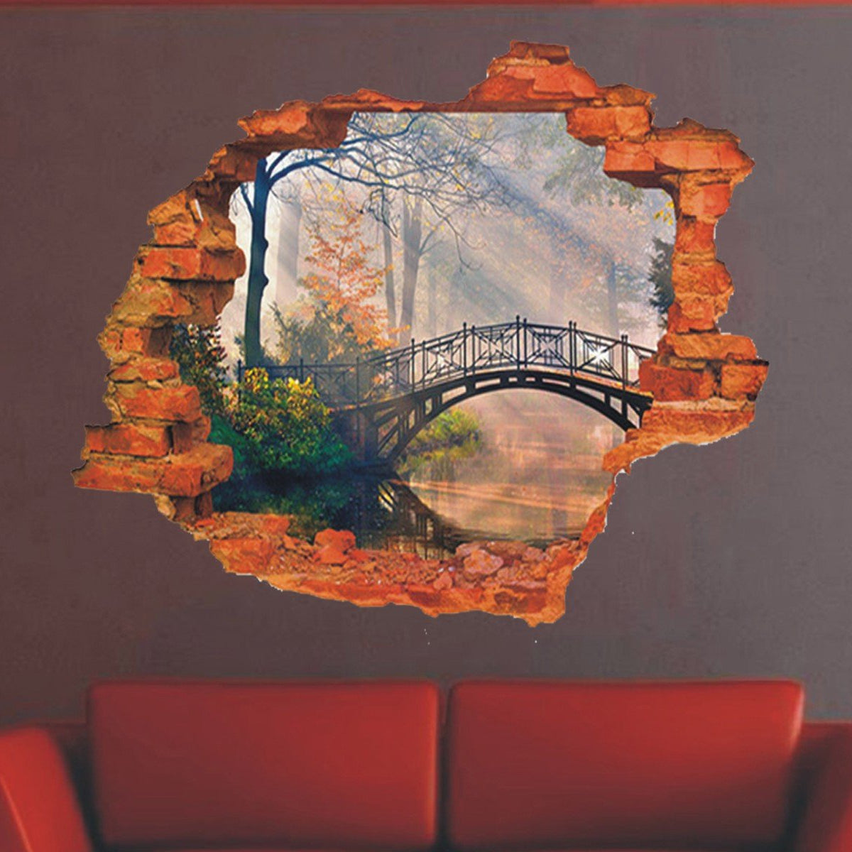 Plus Nao 3D 3D Trick Art Trick Art Trick Wall Sticker Bridge Scenery Landscape Stylish Room size 60x90 mj8024g wall Decor Sticker