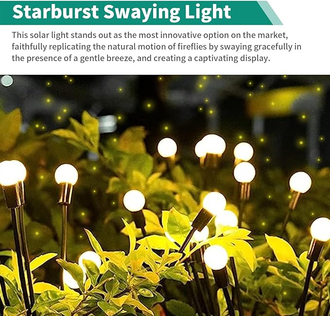 10 Lights - LED Solar Powered Firefly Light Outdoor Waterproof Solar Garden Light Decorative Swaying Wind Dancing Solar Lamp