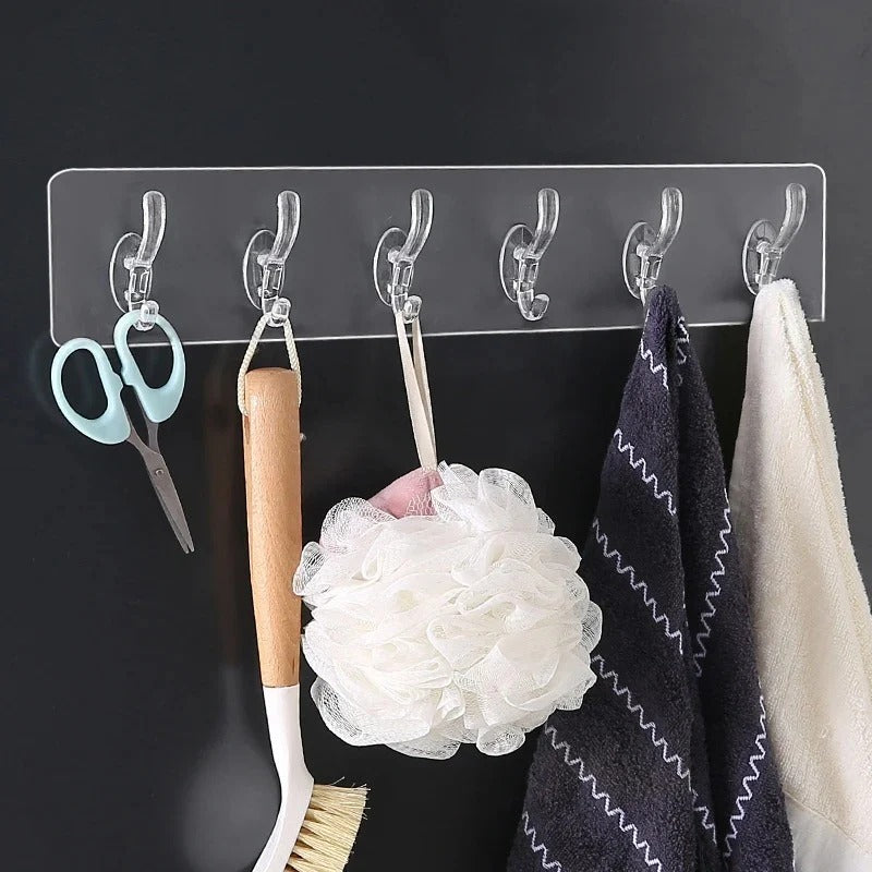 Pack of 3 Transparent 6?Hooks Hanger | Self Adhesive | Waterproof & Reusable Wall Hooks | Multipurpose Strong Clips