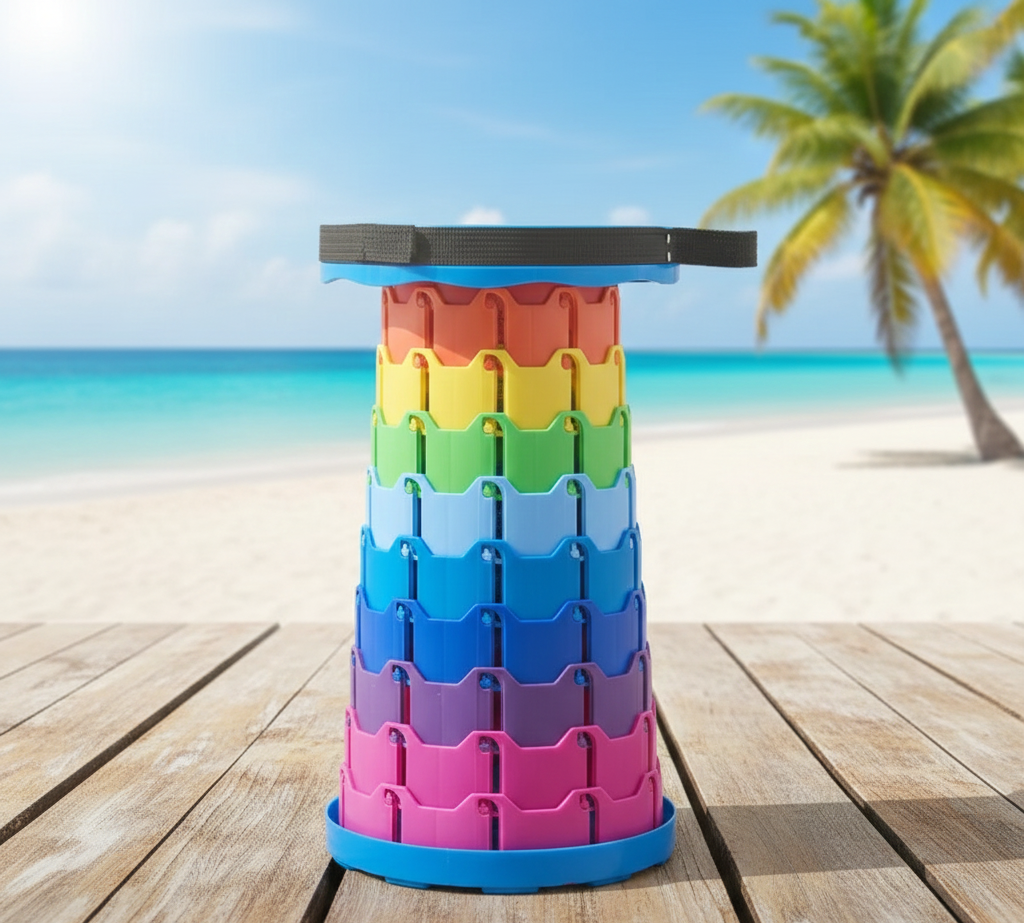 Portable Rainbow Telescopic Stool – Lightweight Collapsible Folding Seat for Camping, Fishing, Hiking & Outdoor Activities – Adjustable Height