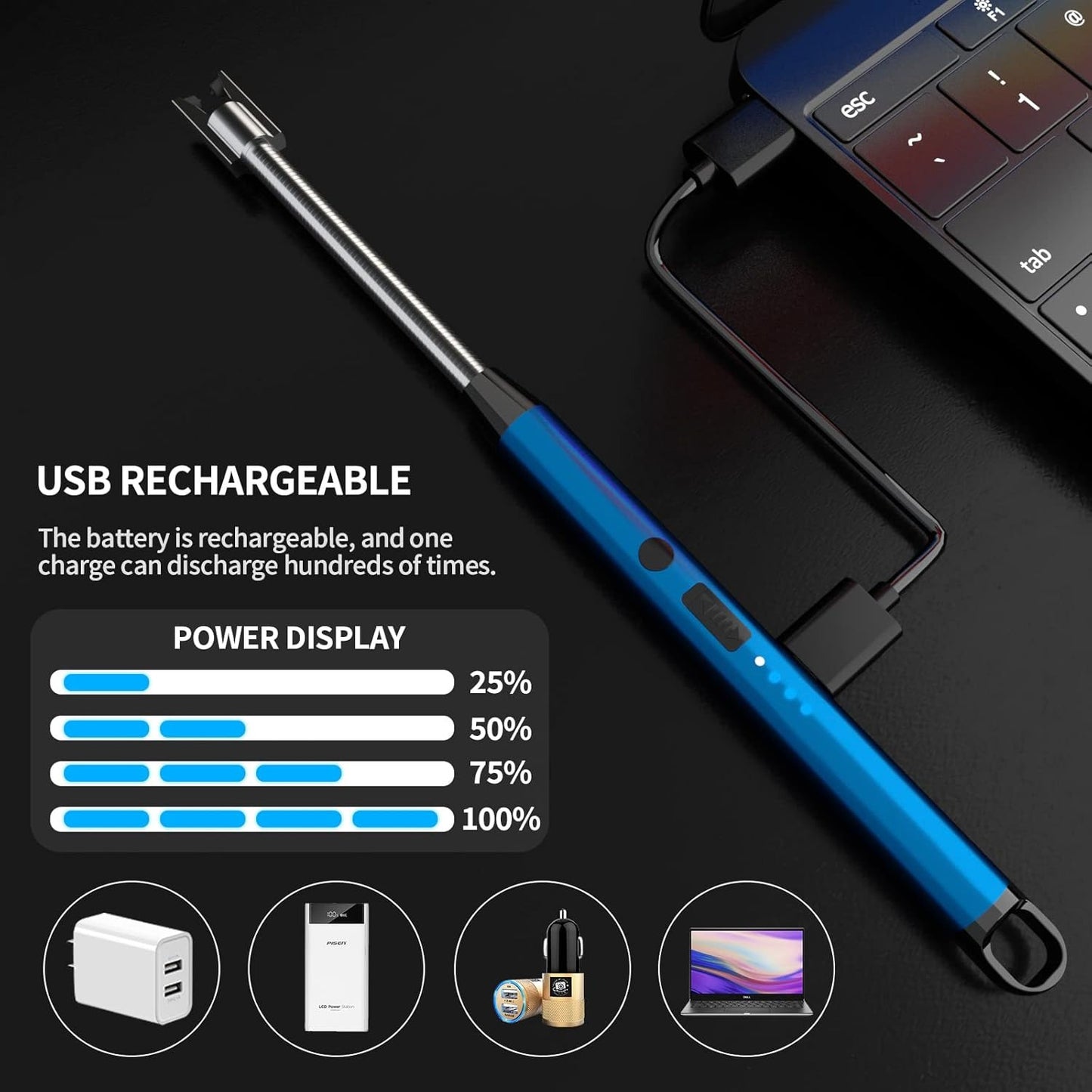 360° Outdoor Kitchen USB Rechargeable Arc Lighter – Flexible Neck, Safety Lock, Windproof & Eco-Friendly Design- Random color