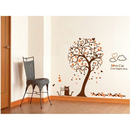 WALL STICKER HEART TREE AND CAT AY9017