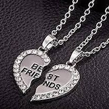 Unisex 2 Pcs Necklace Women Crystal Heart Best Friend Letter Necklace Couple Necklace Men Friendship Jewelry New Z0526