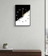 Modern Black & White Wooden Wall Clock – 12x16 Inch Minimalist Art Design with Golden Hands