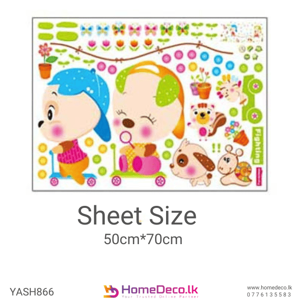 Cute Puppies Kids Wall Sticker | Buy This Cheerful Room Decor size 50x70 xls7100