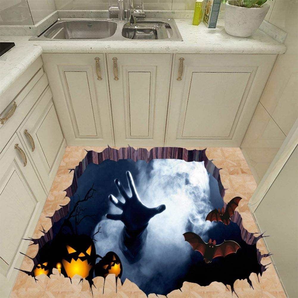 Halloween 3D View Horror Wall Sticker Floor Mural Waterproof Movable Home Decor (Ghost Han Size 45x60 dAfh1101)