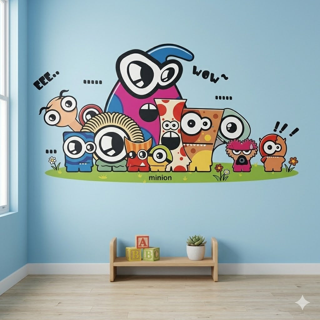 Vibrant Cartoon Monster Wall Decal for Kids' Bedroom & Playroom size 30x60 zy305