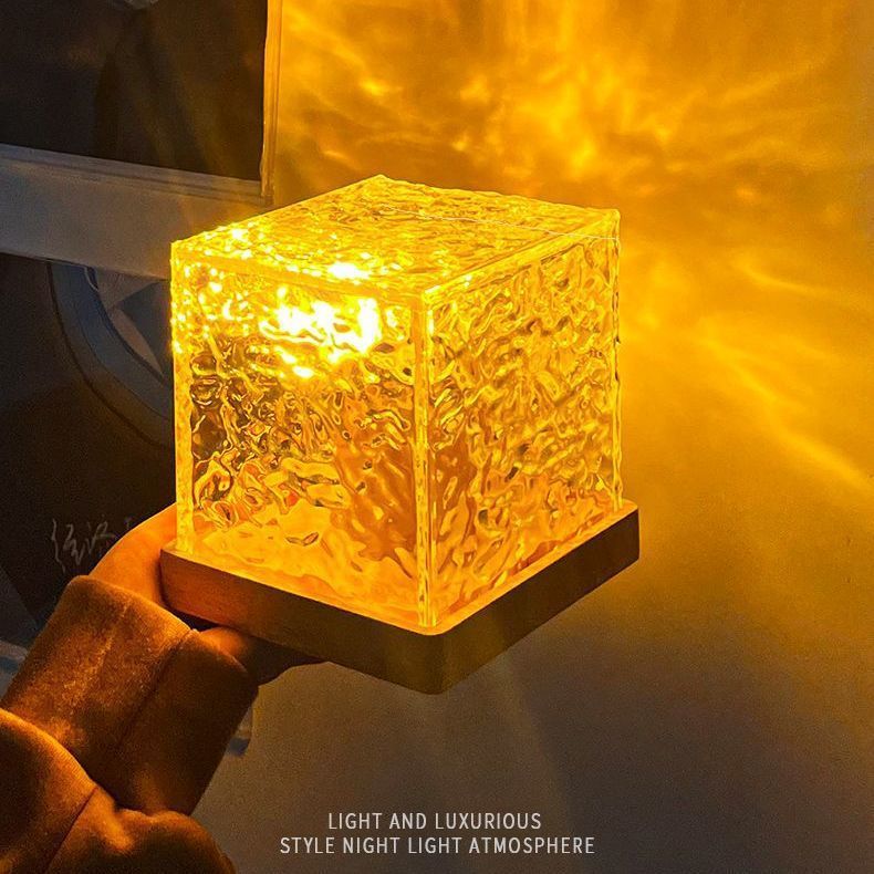 Dynamic Rotating Water Ripple Night Light 3 Colors Flame Crystal Lamp for Living Room Study Bedroom (with remote Attached USB cable)