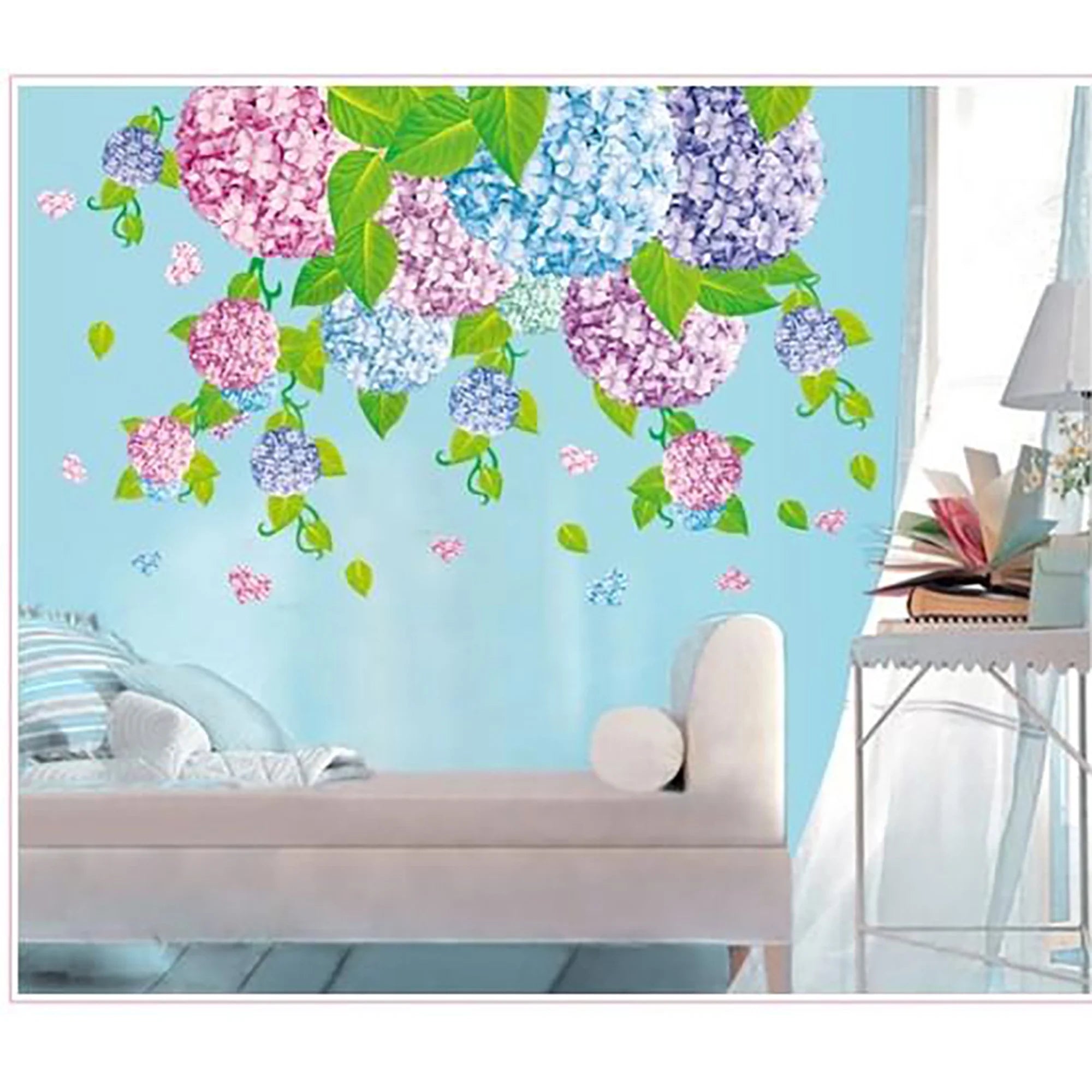 Flowers Deciduous Blue Red Flower ball Wall Decal Sticker - DIY PVC Removable Transparent Film Self-Adhesive Mural Art Wall Decor for Living Room size 50x70 ay7146