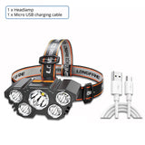 5 LED Headlamp Rechargeable Powerful Head Lamp with Built-in Battery Outdoor Camping Headlight Head Flashlight Head Light