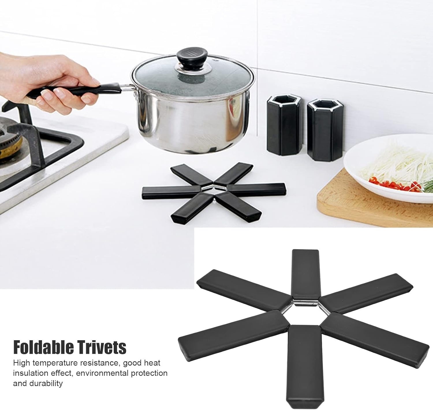 Premium Folding Silicone Pot Mat – Heat-Resistant, Non-Slip Expandable Trivet for Kitchens & Restaurants (Black)