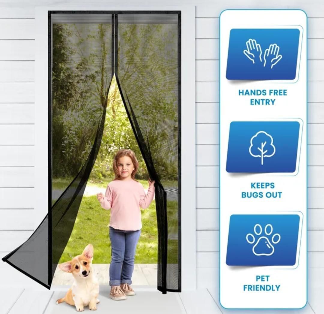 Magic Mesh Door Screen Easy Installation Hands Free Entry Keeps Insects Out Durable Design Convenient Daily Use