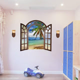 3D Wall Sticker SK9062B Fake Window Blue Sea View European Style Bedroom Living Room Entrance Decoration Self-adhesive Wall Sticker