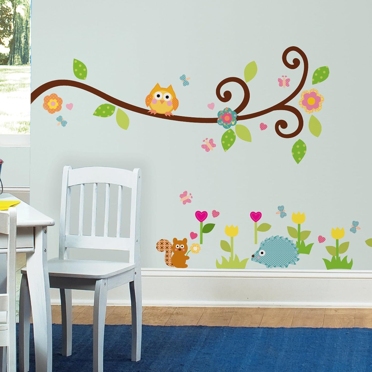 Cute Owlets On Floral Tree Wall Stickers For Kindergarten Kids Room Home Decoration Diy Cartoon Owls Animal Mural Art Pvc Decal size 50x70 zy1004