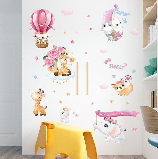 HM71009 Wall Stickers Baby Kids Room Bedroom Background Home Decor Nursery Decals Decoration Cute Animals Sticker