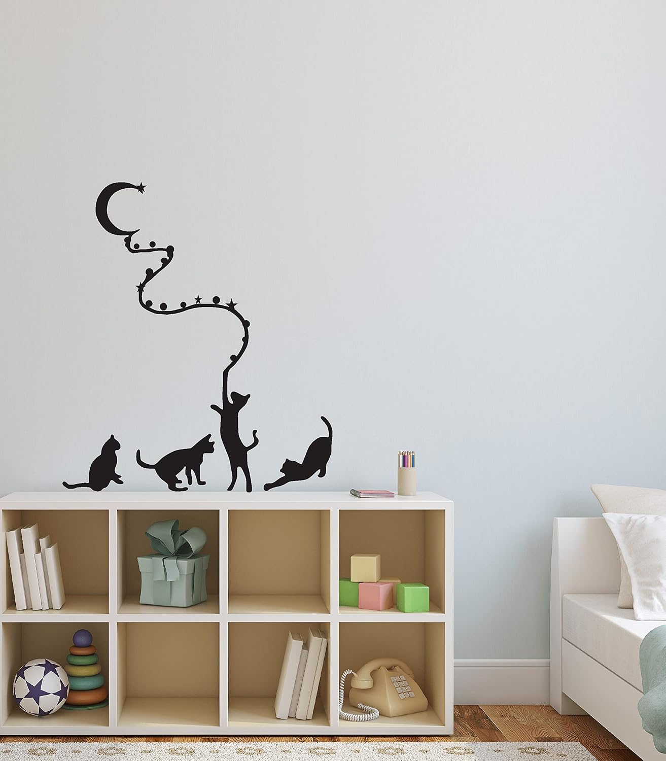 Abstract Black Decal Cates Catch Moon with Rope wall Sticker for Home Decorative PVC Vinyl Wall Sticker size (30 Cm X 60 Cm) ld834
