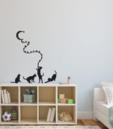 Abstract Black Decal Cates Catch Moon with Rope wall Sticker for Home Decorative PVC Vinyl Wall Sticker size (30 Cm X 60 Cm) ld834