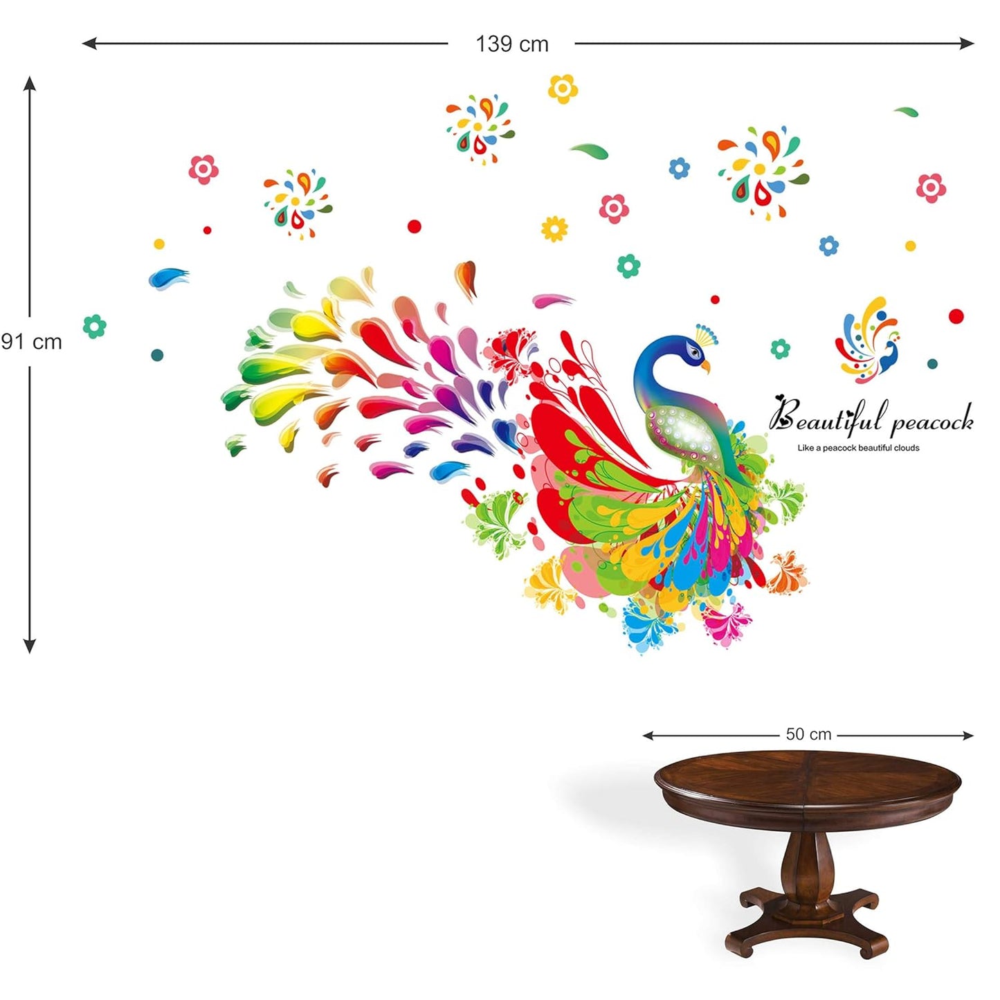 Amazon Brand - Solimo Wall Sticker for Bedroom (Beautiful Peacock Décor), Ideal Size 60x90 xl8191