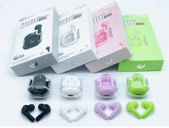 Air 31 TWS Wireless Earbuds: Crystal Clear Design, Bluetooth 5.3, LED Display, HiFi Stereo Sound, Noise Reduction Sports Headphones with Mic