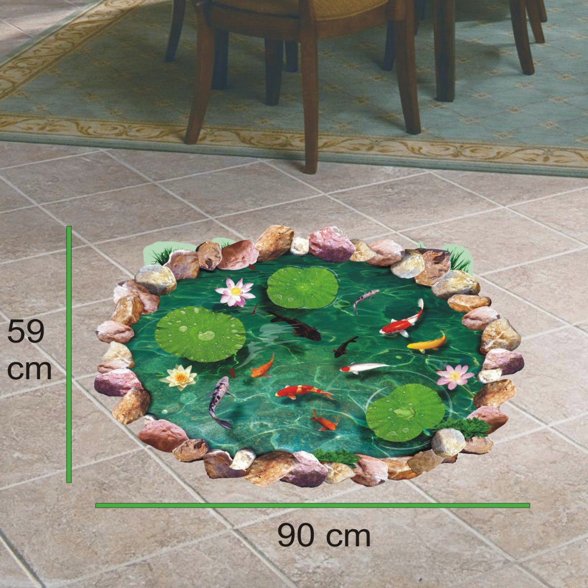 Lotus Carp Water Pool 3D PVC Vinyl Self Adhesive Bathroom, Floor Sticker| 3D, Peel and Stick,  size 60x90 ay9260