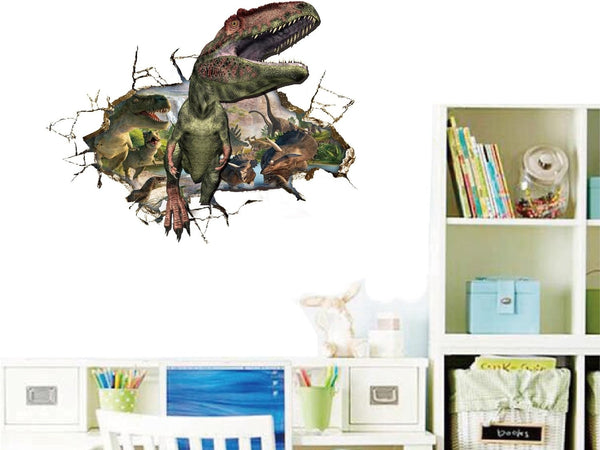 3D Window  Dinosaurs Breaking Walls Climbing Out Wall Animals