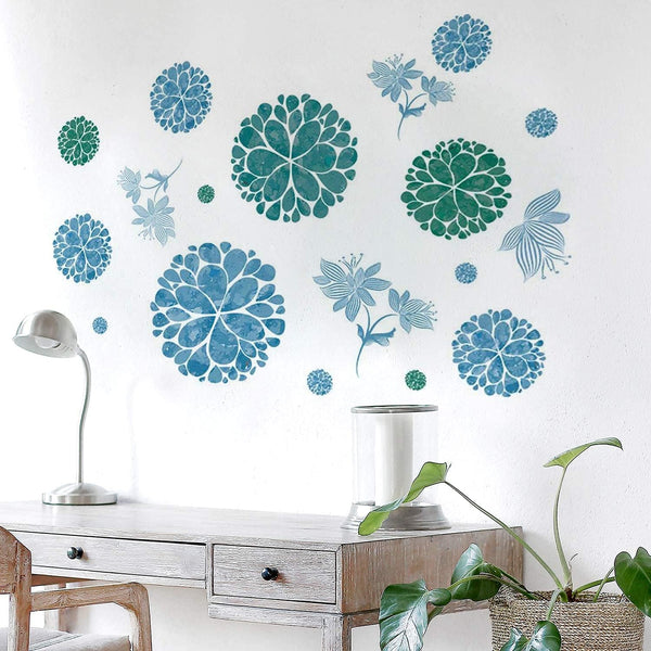 Blue & Green Floral Mandalas Wall Stickers or Cabinets Decal Set