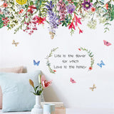 Flower Wall Decals Green Leaves Butterfly Wall Stickers Living Room Bedroom Sofa TV Background Wall Art Decor Murals (Flower Butterfly) size 50x120 ht9013