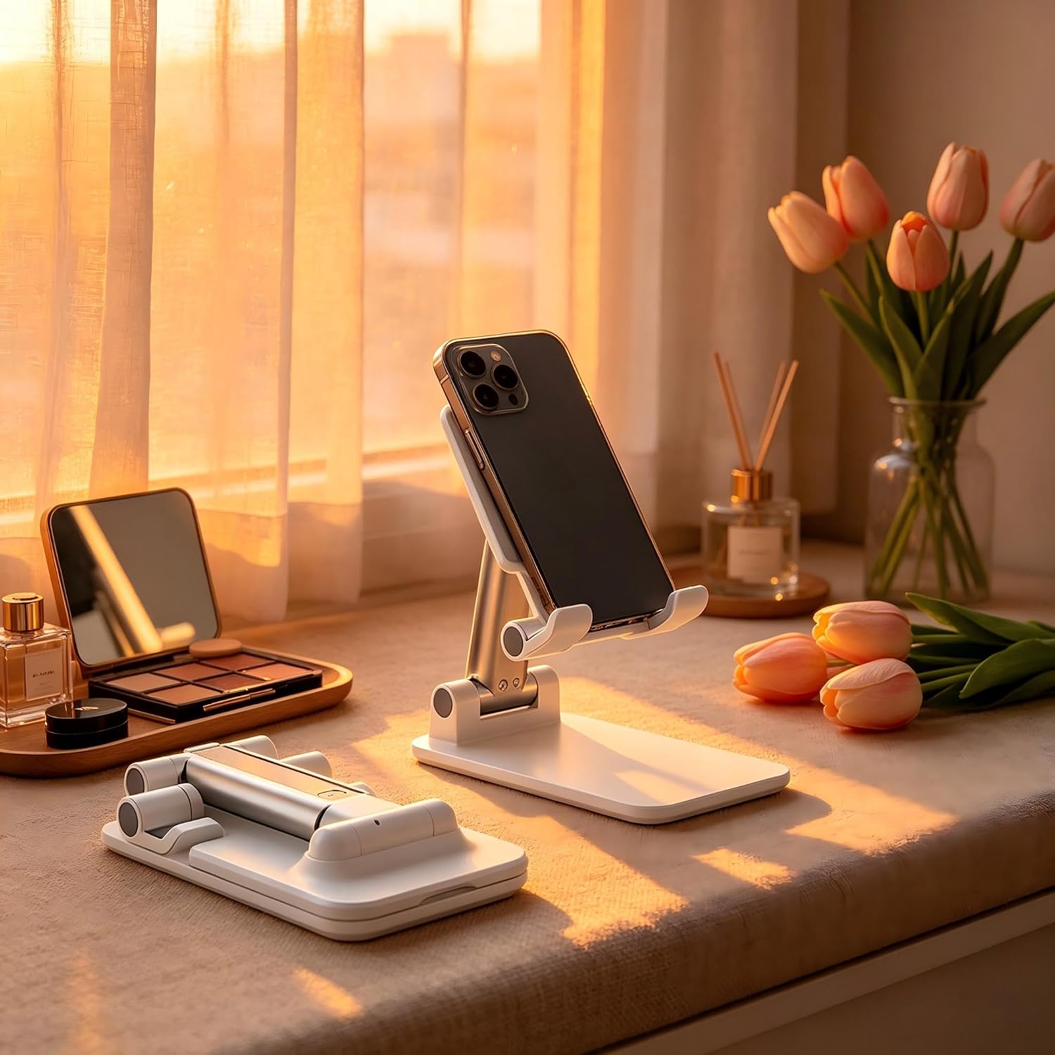 Flexible Mobile Holder Universal Phone Stand, Adjustable Foldable Pocket Size Mobile Stand for Desk, Table & Travel