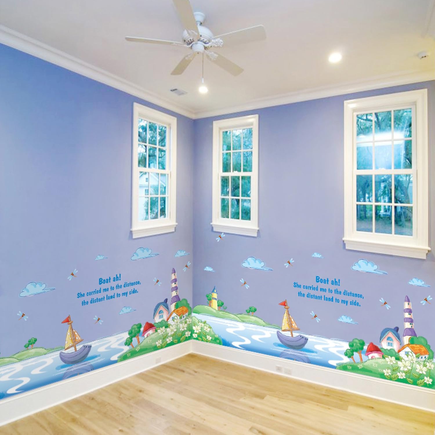 Decals Design Border Design Kids Room School Decoration Boat on Sea Shore Wall Sticker (PVC Vinyl, size 50x70 xls7175