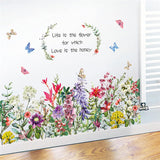 Flower Wall Decals Green Leaves Butterfly Wall Stickers Living Room Bedroom Sofa TV Background Wall Art Decor Murals (Flower Butterfly) size 50x120 ht9013