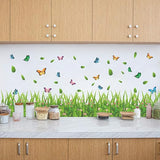 XL7180 Supzone Green Grass Wall Corner Decals Flower Butterfly Baseboard Skirting Line Wall Art Sticker for Bedroom Living Room Kitchen Wall Decor Home Decoration