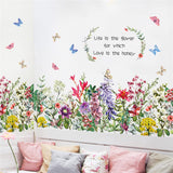 Flower Wall Decals Green Leaves Butterfly Wall Stickers Living Room Bedroom Sofa TV Background Wall Art Decor Murals (Flower Butterfly) size 50x120 ht9013