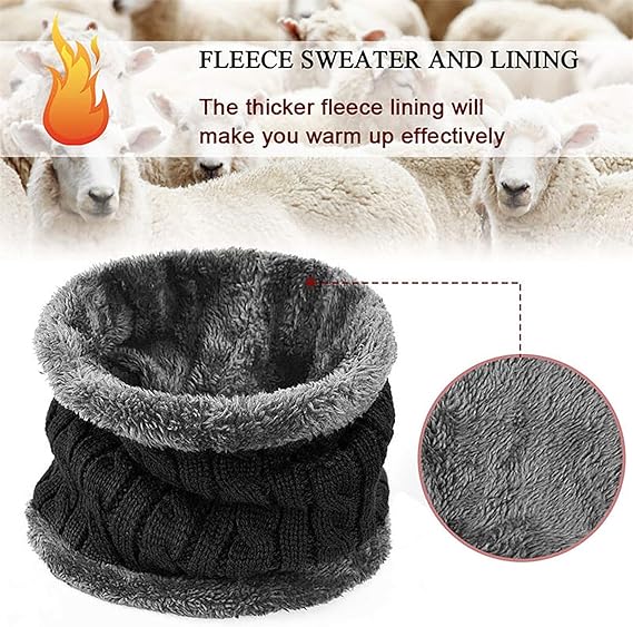 Couple Pack of 2 Combo - woolen winter beanie Head cap with neck warmer muffler for men and women (Black)