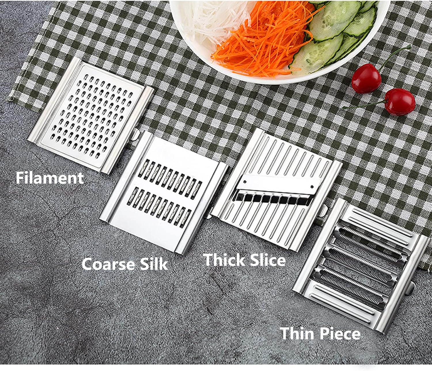 4-in-1 Multifunctional Vegetable Slicer & Grater, Stainless Steel Handheld Food Cutter with Interchangeable Blades for Fruits & Vegetables